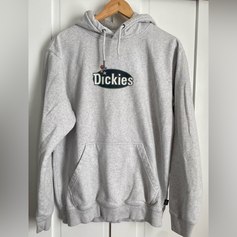 Mens Dickies Skateboarding Hoodie Gray Floral Logo Pullover Skater Streetwear